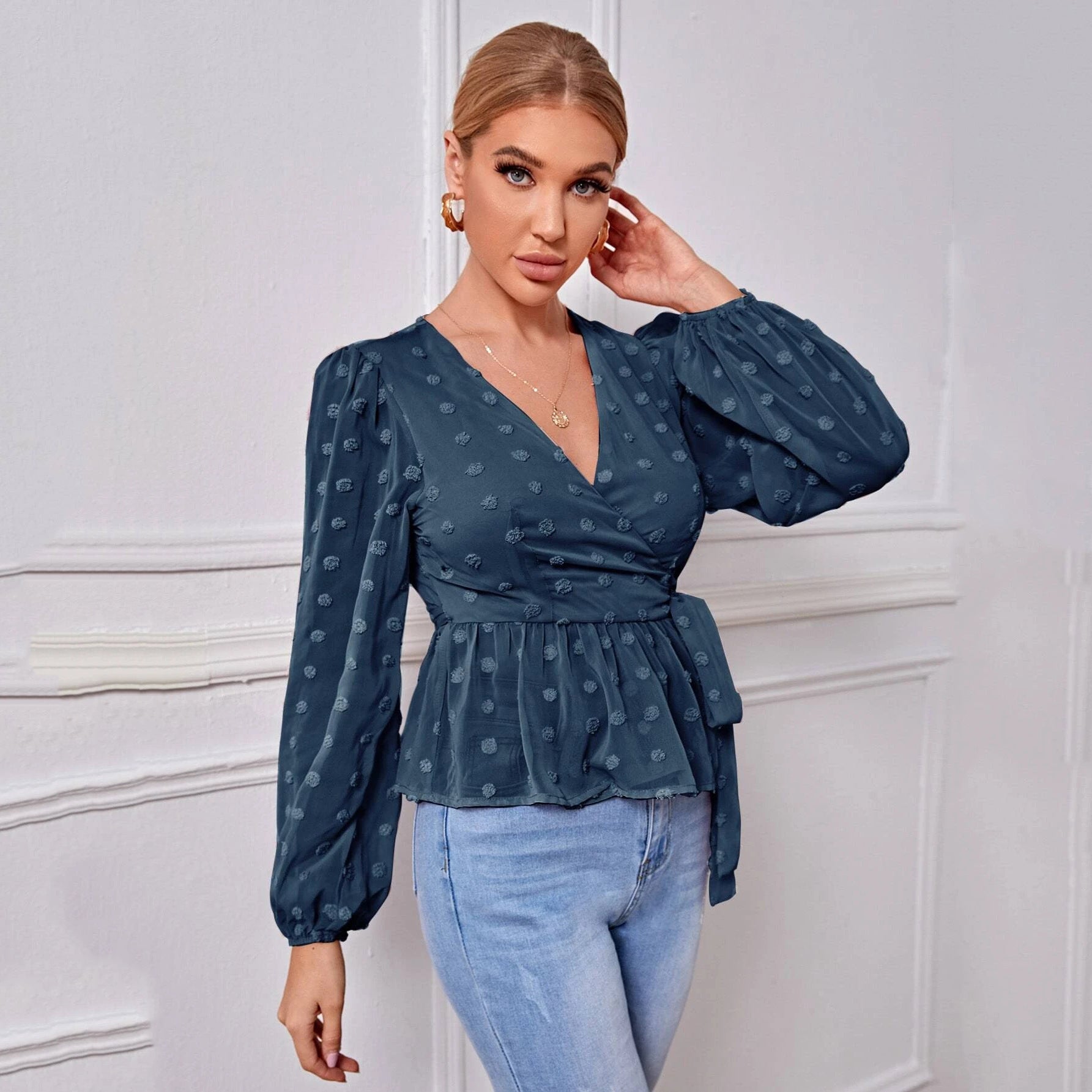 Women V-neck Slim-fit Light Mature Top