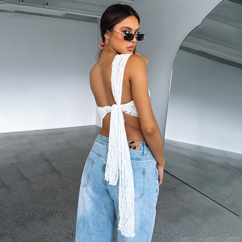 Floral Lace Women's Backless Top