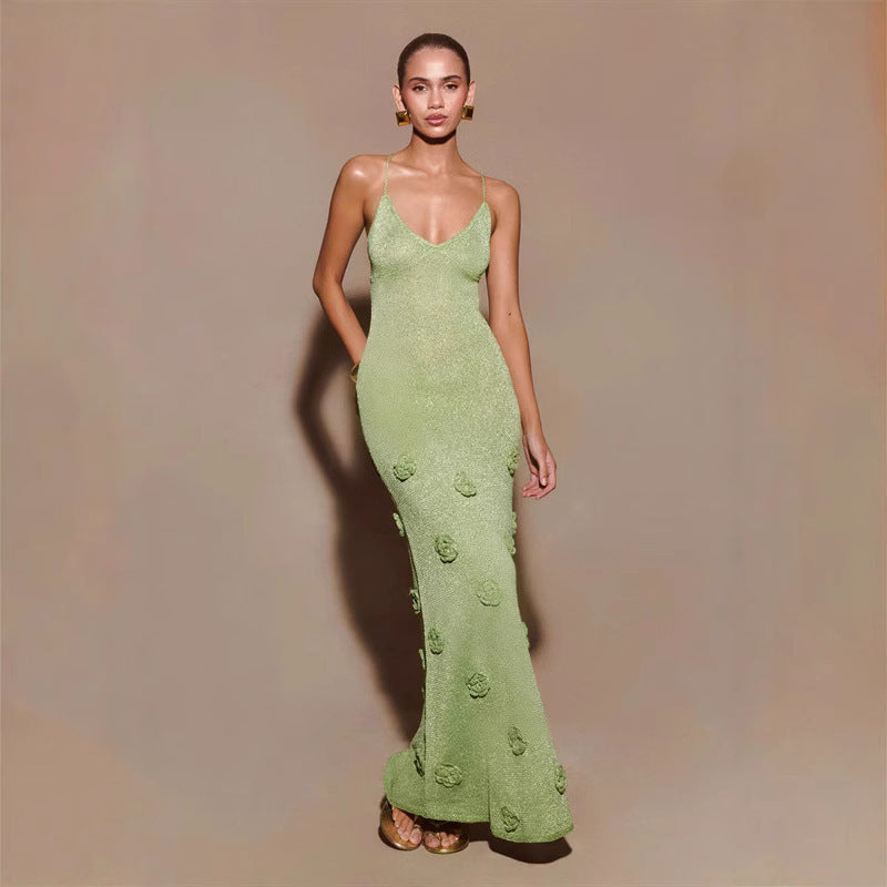 Knitted Crochet Flowers Suspenders Dress