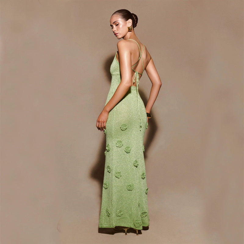 Knitted Crochet Flowers Suspenders Dress