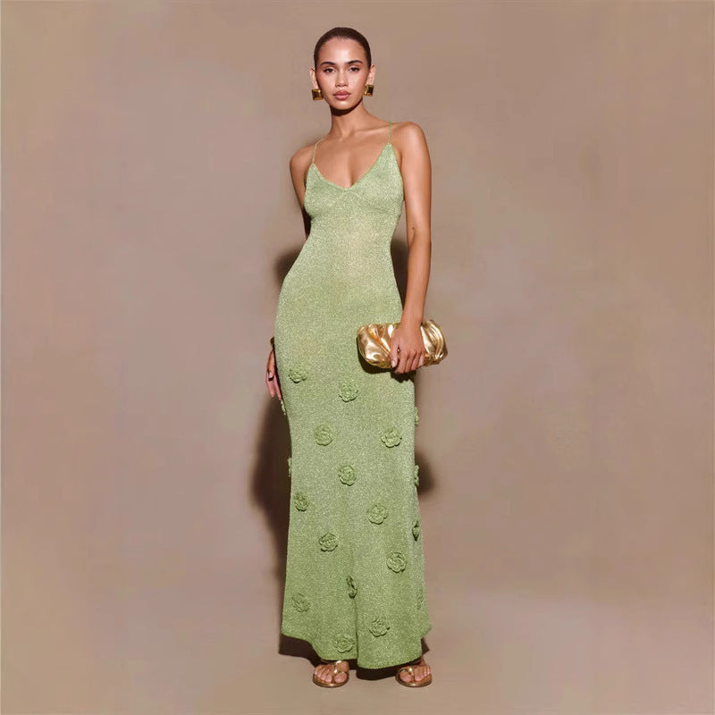 Knitted Crochet Flowers Suspenders Dress