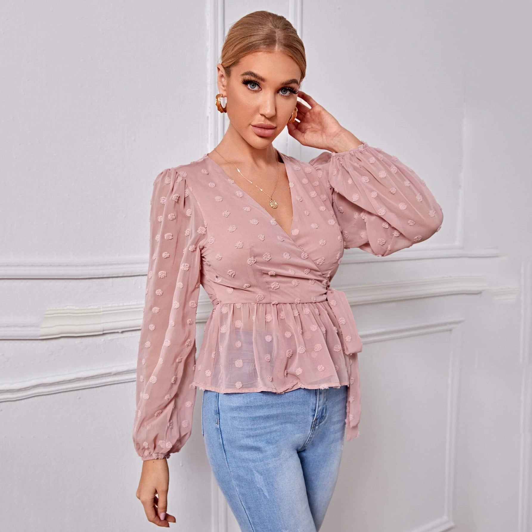 Women V-neck Slim-fit Light Mature Top