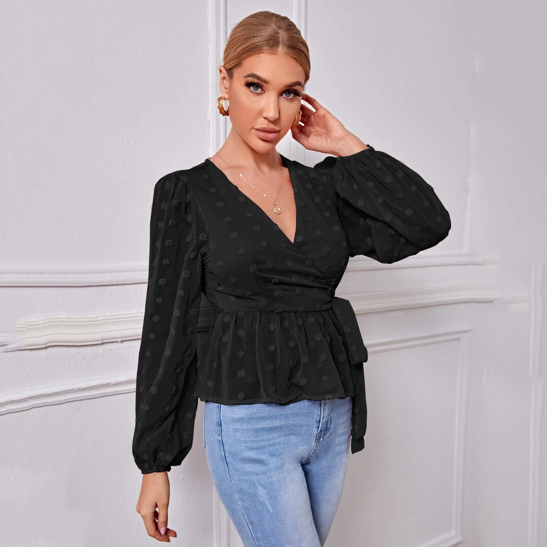 Women V-neck Slim-fit Light Mature Top