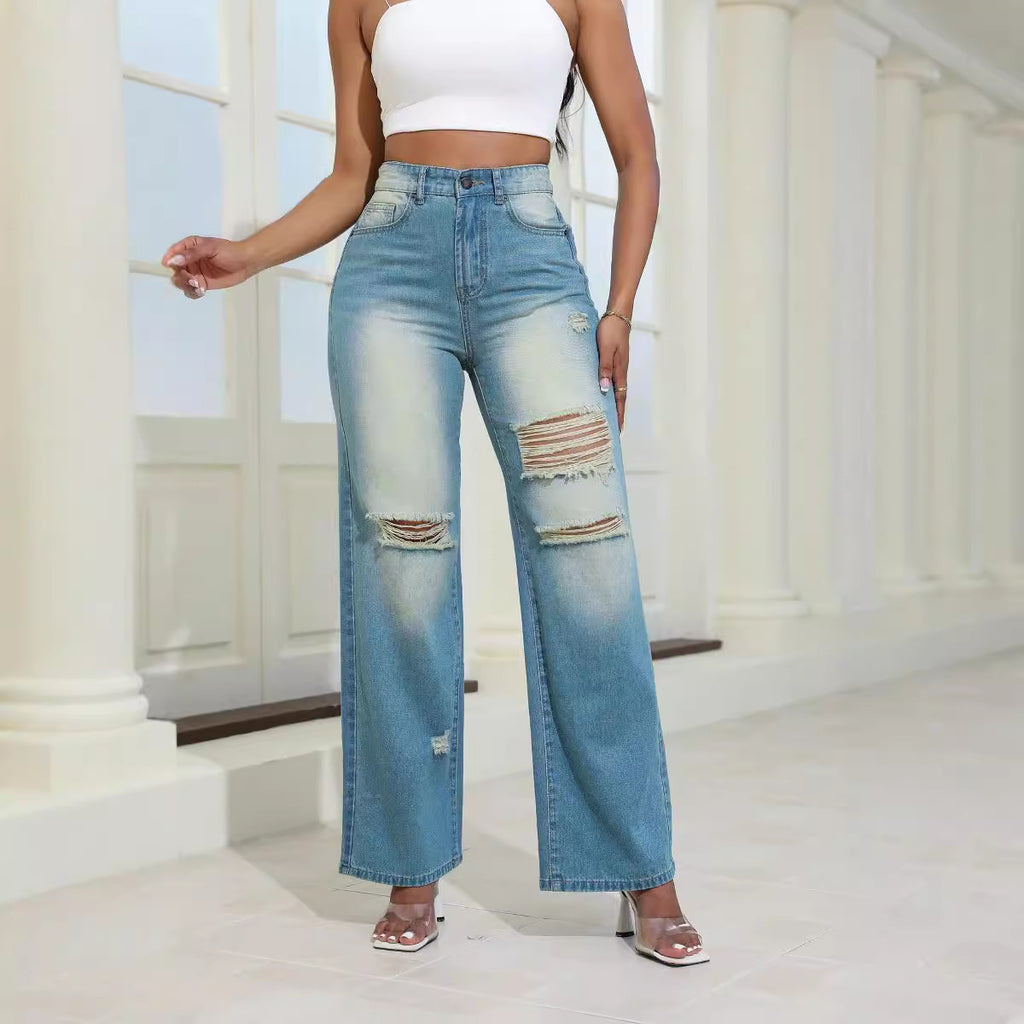 High Waist Ripped Jeans With Pocket