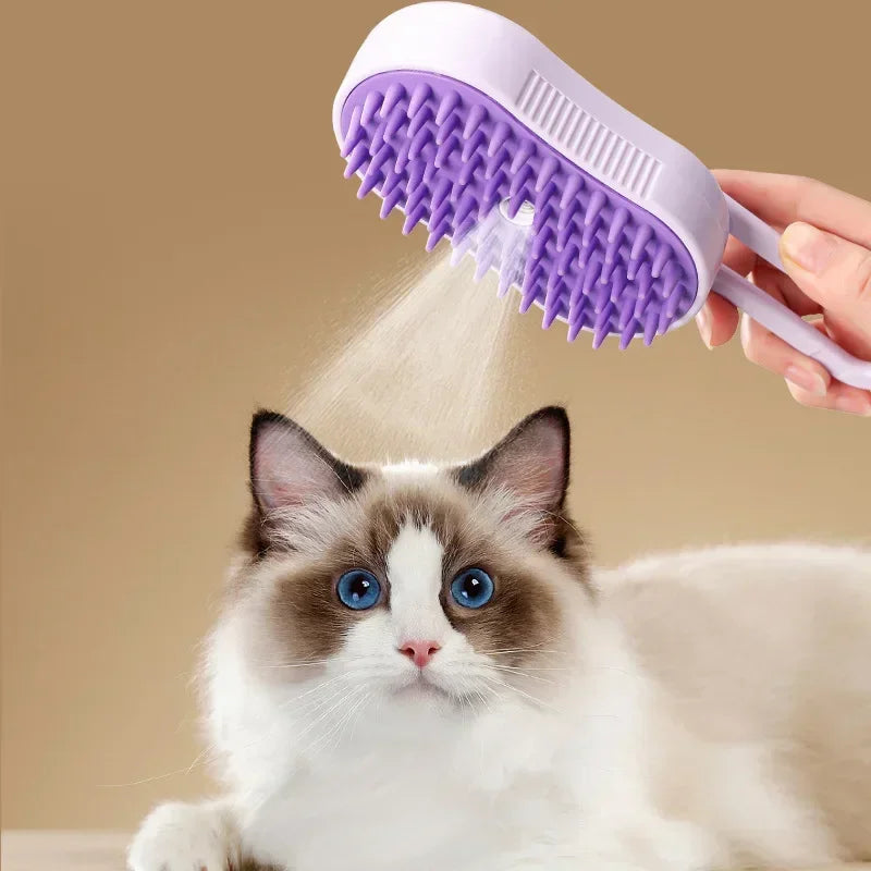 Electric Cat Steam Brush – 3-In-1 Pet Grooming Comb with Water Spray for Cats and Dogs, USB Rechargeable